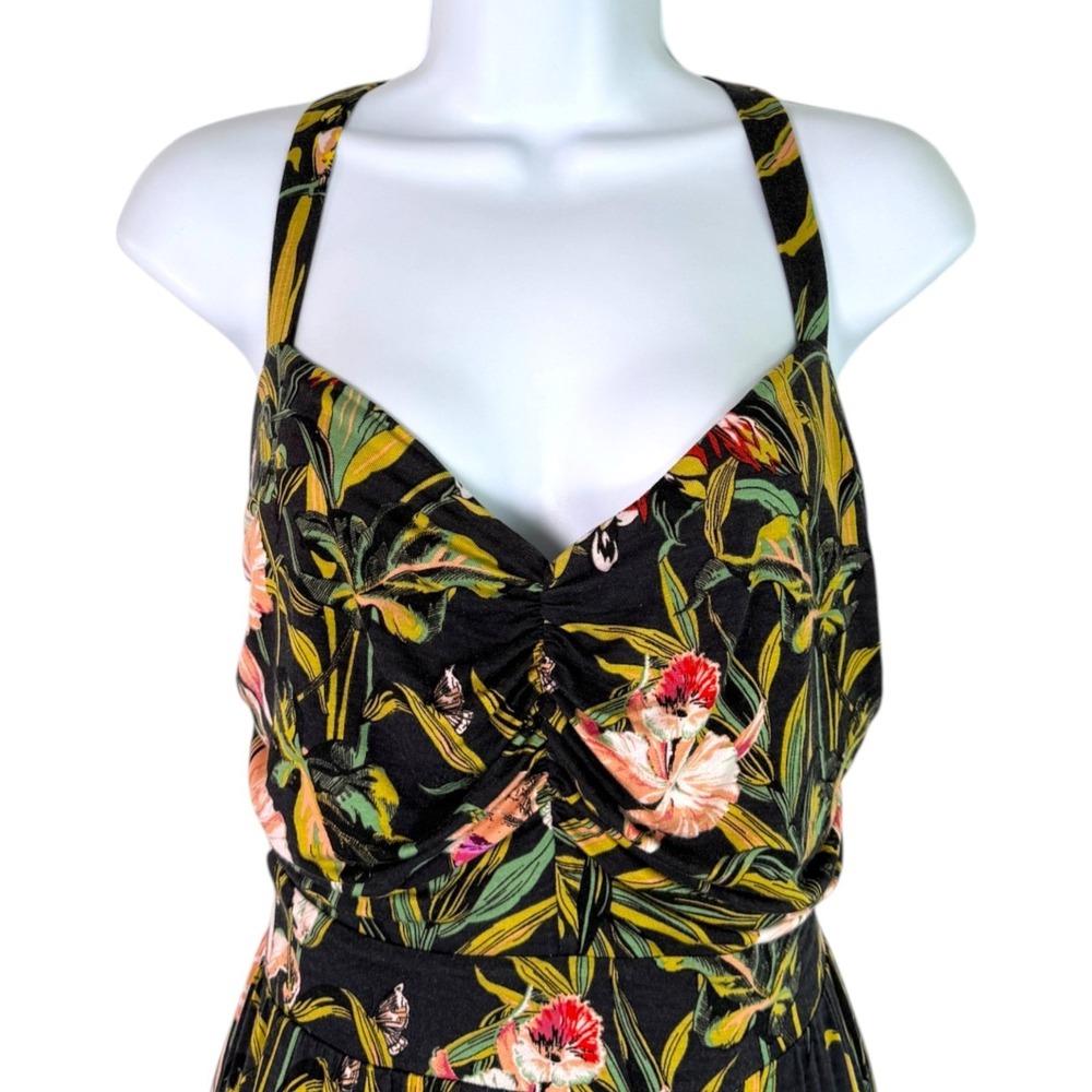 Maeve Anthropologie Gabriela Floral Maxi Dress Sz XL Black Criss Cross Back Boho - Picture 3 of 11
